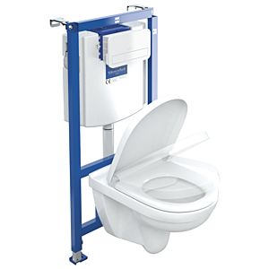 Villeroy & Boch O.novo WC compact - pack Combi 5660D201 avec élément WC , plaque de déclenchement et siège WC , blanc