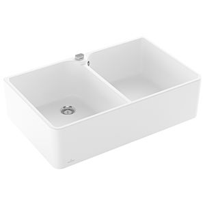 Villeroy and Boch double bowl sink 638002RW drain fitting with eccentric operation, Stone White