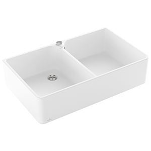 Villeroy and Boch double bowl sink 639002RW drain fitting with eccentric operation, Stone White
