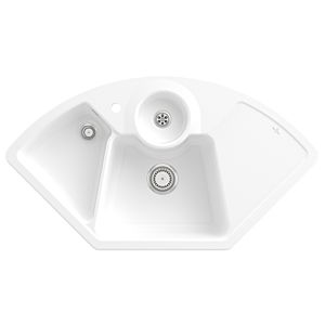 Villeroy and Boch Solo Eck Corner Sink 670801RW Drain Fitting, Manual Operation, Wastebasket, Stone White