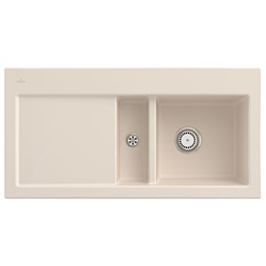 Évier encastrable Villeroy &amp; Boch Subway 60 671201FU à droite, 1000 x 510 mm, avec garniture de vidage et commande manuelle, ivoire