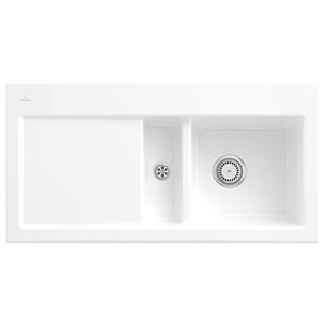 Villeroy und Boch Subway 60 Einbauspüle 671201KG rechts, mit Ablaufgarnitur, 1000 x 510 mm, Handbetätigung, snow white CeramicPlus