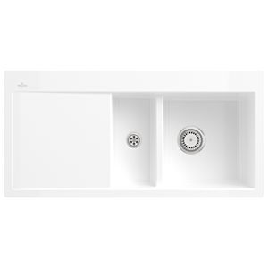 Villeroy und Boch Subway Flächenbündige Spüle 67121FKG Becken rechts, mit Ablaufgarnitur und Handbetätigung, Snow White