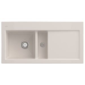 Évier encastrable Villeroy et Boch Subway 60 677001KR gauche, avec garniture de vidage , commande manuelle, 1000 x 510 mm, crema CeramicPlus