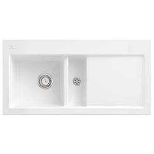 Évier encastrable Villeroy et Boch Subway 60 677001R1 gauche, avec garniture de vidage , commande manuelle, 1000 x 510 mm, blanc alpin CeramicPlus