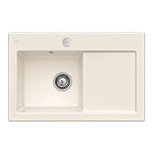 Villeroy und Boch Subway Flächenbündige Spüle 67722FKR Becken links, mit Ablaufgarnitur und Exzenterbetätigung, Crema