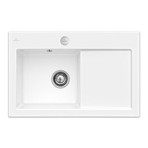 Villeroy und Boch Subway Flächenbündige Spüle 67722FR1 Becken links, mit Ablaufgarnitur und Exzenterbetätigung, weiß