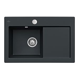 Villeroy und Boch Subway Flächenbündige Spüle 67722FS5 Becken links, mit Ablaufgarnitur und Exzenterbetätigung, Ebony