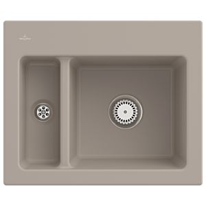 Villeroy und Boch Subway 60 XM Einbauspüle 678001AM mit Ablaufgarnitur und Handbetätigung, 620 x 510 mm, Almond