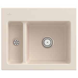 Évier encastrable Villeroy et Boch Subway 60 XM 678001FU avec garniture de vidage , 620 x 510 mm, commande manuelle, CeramicPlus ivoire