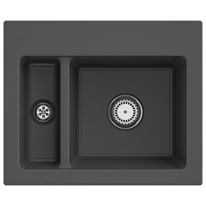 Villeroy & Boch Subway 60 XM Einbauspüle 678001i4 mit Ablaufgarnitur und Handbetätigung, 620 x 510 mm, Graphit