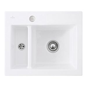 Villeroy und Boch Subway Flächenbündige Spüle 67802FRW mit Ablaufgarnitur und Exzenterbetätigung, Stone White