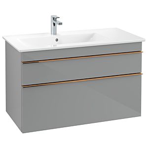 Villeroy and Boch Venticello vanity unit A92705RA 95.3 x 59 x 50.2 cm, basin left, handle copper, glass Glossy Grey