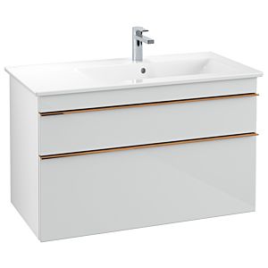 Villeroy and Boch Venticello vanity unit A92805RE 95.3 x 59 x 50.2 cm, basin right, handle copper, glass Glossy White