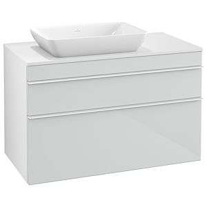 Venticello Villeroy et Boch vasque A94202RE 95,7 x 60,6 x 50,2 cm, meuble sous-vasque gauche, poignée blanche, verre Glossy White