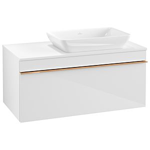 Venticello Villeroy et Boch vasque A94805DH 95,7 x 43,6 x 50,2 cm, meuble à droite, poignée en cuivre, Glossy White
