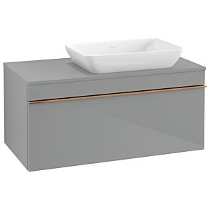 Villeroy and Boch Venticello vanity unit A94805RA 95.7 x 43.6 x 50.2 cm, washbasin on the right, copper handle, glass Glossy Grey