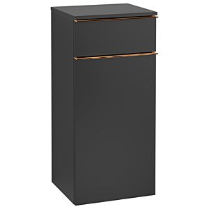 Villeroy et Boch Venticello armoire latérale A95015PD 40,4 x 86,6 x 37,2 cm, butée à droite, poignée cuivre, Black Matt Lacquer