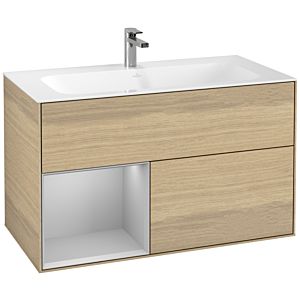 Villeroy und Boch Finion Waschtischunterschrank F030GJPC 99,6x59,1x49,8cm, Regal links Light grey matt, Oak Veneer