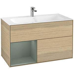 Villeroy und Boch Finion Waschtischunterschrank F030GMPC 99,6x59,1x49,8cm, Regal links Olive Matt Lacquer, Oak Veneer