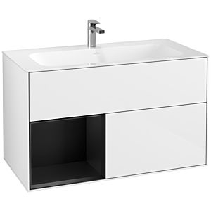 Villeroy et Boch Finion Villeroy et Boch F030PDGF 99,6x59,1x49,8cm, étagère gauche laqué noir mat, laqué blanc brillant