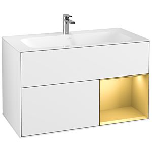 Villeroy und Boch Finion Waschtischunterschrank F040HFGF 99,6x59,1x49,8cm, Regal rechts Gold matt, Glossy white lacquer