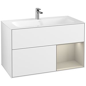 Villeroy und Boch Finion Waschtischunterschrank F040HHGF 99,6x59,1x49,8cm, Regal rechts Sand Matt, Glossy white lacquer