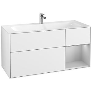 Villeroy und Boch Finion Waschtischunterschrank F070GJGF 119,6x59,1cm, Regal rechts Light grey matt, Glossy white lacquer