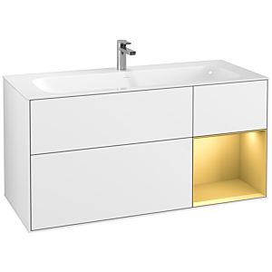 Villeroy und Boch Finion Waschtischunterschrank F070HFGF 119,6x59,1cm, Regal rechts Gold matt, Glossy white lacquer