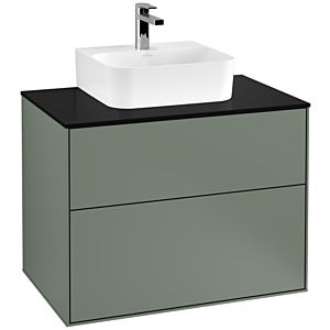 Villeroy und Boch Finion Waschtischunterschrank F08200GM 80x60,3x50,1cm, Abdeckplatte black matt, Olive Matt Lacquer