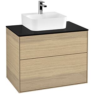 Villeroy und Boch Finion Waschtischunterschrank F08200PC 80x60,3x50,1cm, Abdeckplatte black matt, Oak Veneer