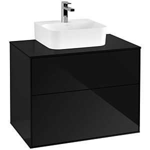 Villeroy und Boch Finion Waschtischunterschrank F08200PH 80x60,3x50,1cm, Abdeckplatte black matt, Glossy Black Lacquer