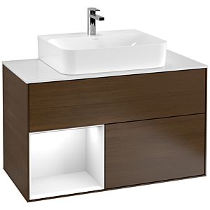 Villeroy and Boch Finion Villeroy and Boch Finion F111GFGN 100cm, cover plate black matt, shelf left glossy white lacquer, walnut veneer