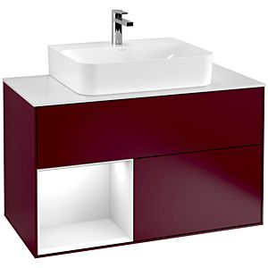 Villeroy et Boch Finion Villeroy et Boch F111GFHB 100cm, plaque de finition noir mat, étagère gauche laqué blanc brillant, Peony Matt