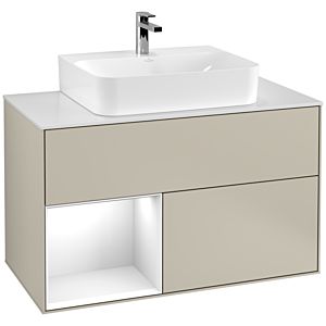 Villeroy and Boch Finion Villeroy and Boch Finion F111GFHH 100cm, cover plate black matt, shelf left glossy white lacquer, Sand Matt Lacquer