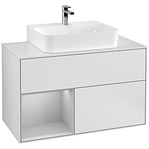 Villeroy et Boch Finion Villeroy et Boch F111GJMT 100cm, plaque de finition noir mat, étagère gauche gris clair mat, laqué blanc mat