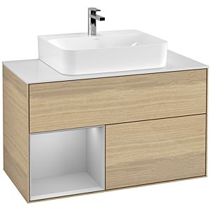 Villeroy et Boch Finion Villeroy et Boch F111GJPC 100cm, plaque de finition noir mat, étagère gauche gris clair mat, Oak Veneer