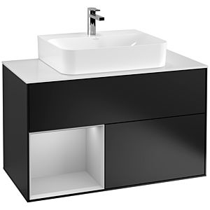 Villeroy et Boch Finion Villeroy et Boch F111GJPD 100cm, plaque de finition noir mat, étagère gauche gris clair mat, laqué noir mat