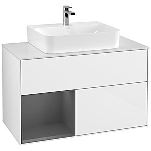 Villeroy et Boch Finion Villeroy et Boch F111GKGF 100cm, plaque de finition noir mat, étagère gauche anthracite mat, laqué blanc brillant