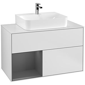 Villeroy et Boch Finion Villeroy et Boch F111GKMT 100cm, plaque de finition noir mat, étagère gauche anthracite mat, blanc laqué mat