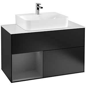 Villeroy et Boch Finion Villeroy et Boch F111GKPD 100cm, plaque de finition noir mat, étagère gauche anthracite mat, laqué noir mat