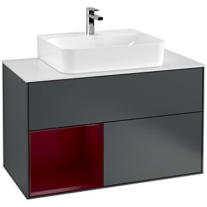 Villeroy und Boch Finion Waschtischunterschrank F111HBHG 100cm, Abdeckplatte black matt, Regal links Peony, Midnight Blue Matt Lacquer