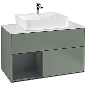Villeroy and Boch Finion Villeroy and Boch Finion F111HGGM 100cm, cover plate black matt, shelf left Midnight Blue Matt Lacquer , Olive Matt Lacquer