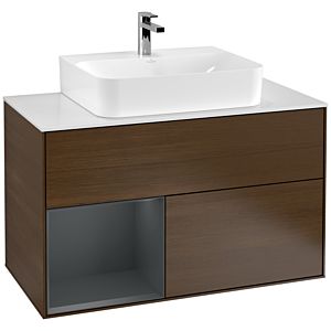 Villeroy et Boch Finion Villeroy et Boch F111HGGN 100cm, plaque de finition noir mat, étagère gauche Midnight Blue Matt Lacquer , placage noyer