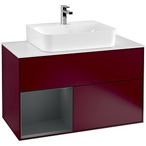 Villeroy und Boch Finion Waschtischunterschrank F111HGHB 100cm, Abdeckplatte black matt, Regal links Midnight Blue Matt Lacquer, Peony Matt