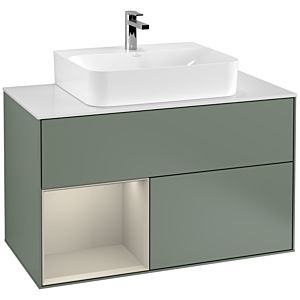 Villeroy and Boch Finion Villeroy and Boch Finion F111HHGM 100cm, cover plate black matt, shelf on the left Sand Matt Lacquer , Olive Matt Lacquer