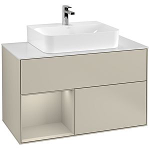 Villeroy et Boch Finion Villeroy et Boch F111HHHH 100cm, plaque de finition noir mat, étagère gauche Sand Matt Lacquer , Sand Matt Lacquer
