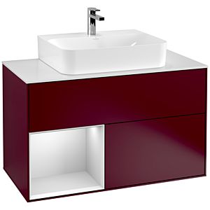 Villeroy et Boch Finion Villeroy et Boch F111MTHB 100cm, plaque de finition noir mat, étagère gauche laqué blanc mat, Peony Matt