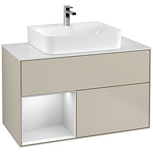 Villeroy et Boch Finion Villeroy et Boch F111MTHH 100cm, plaque de finition noir mat, étagère gauche laqué blanc mat, Sand Matt Lacquer