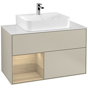 Villeroy et Boch Finion Villeroy et Boch F111PCHH 100cm, plaque de finition noir mat, étagère à gauche Oak Veneer , Sand Matt Lacquer